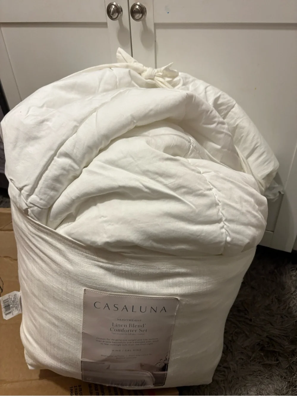 New Open Bag Fresh White King/Cal King Heavyweight Linen Blend Comforter & Shams